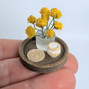 Miniature 1:12 Round Table Decor Set with Yellow Flowers