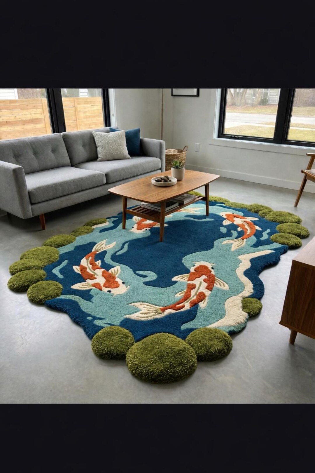 Fish Tuft Rug Hand-tufted Koi Fish Pond Rug | 3D Irregular Shape Water Garden Carpet ...