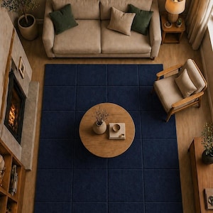 Modern Blue Patchwork Rug | Handmade Minimalist Area Rug