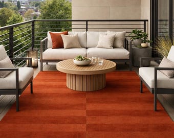 Handmade Burnt Orange Wool Rug – Modern Minimalist Area Rug for Living Room & Bedroom