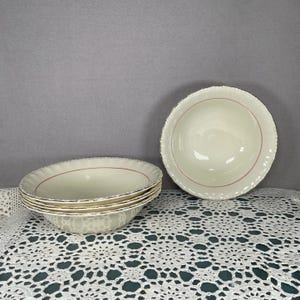Vintage Grindley Cream Petal Bowls Set of 4 | Red Line Gold Rim English Ironstone