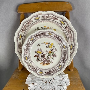 Vintage Mason's Manchu Brown Ironstone Plates Set, | 1 Dinner + 2 Side Plates English Transferware