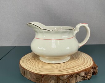 Grindley Cream Petal Creamer | Red Gold Vintage Ironstone England 1940s