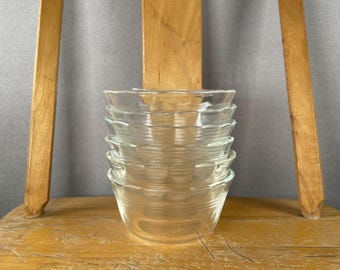 Vintage Pyrex Corning 463 Puddingförmchen, gemischtes 6er-Set | Gewellte, klare Glasförmchen, 177 ml
