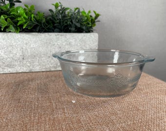 Vintage Clear Pressed Glass Bowl Trinket Dish | 4.5" Diameter Embossed Scroll & Dot