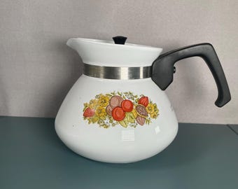 Corning Ware 6 cup Spice of Life P-104 Teapot Vintage White Retro Kitchenware