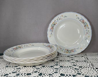 Arcopal Victoria Soup Bowls Set of 6 | Vintage French Opal Glass Pasta Plates