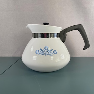 Vintage Corning Ware blå blåklint 6-kopps tekanna | Pyroceram med lock