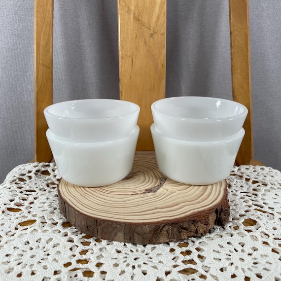 Milk Glass Custard Cups Set of 4 | Vintage White Ramekins GlasBake