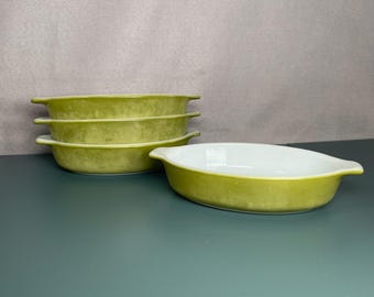 Set of 4 Vintage Pyrex Verde Au Gratin Pixie Dishes #700 Avocado Green 10oz (Faded)