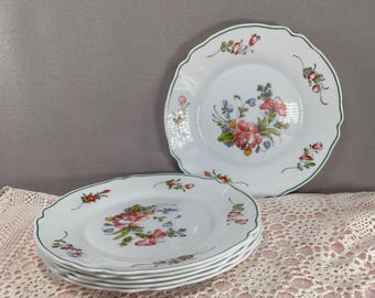 6 ASSIETTES PLATES fleurs buisson de roses ARCOPAL 150223 Blanc Céramique Floral,Végétal - Vendu