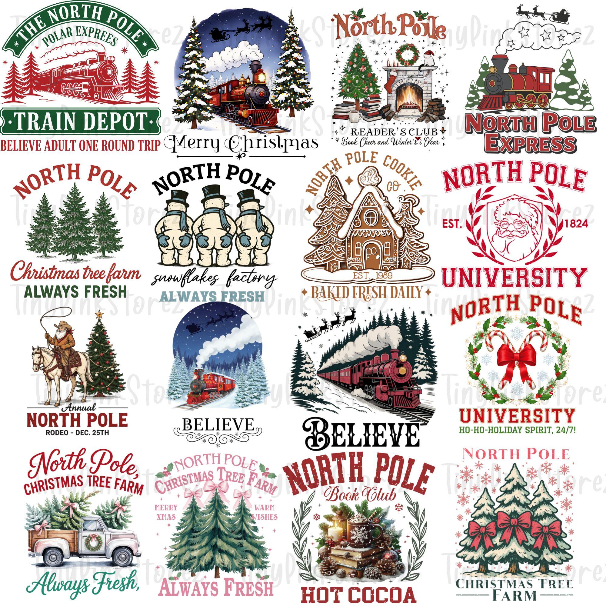 Believe North Pole Train Png Bundle, Retro Polar Express Train ...