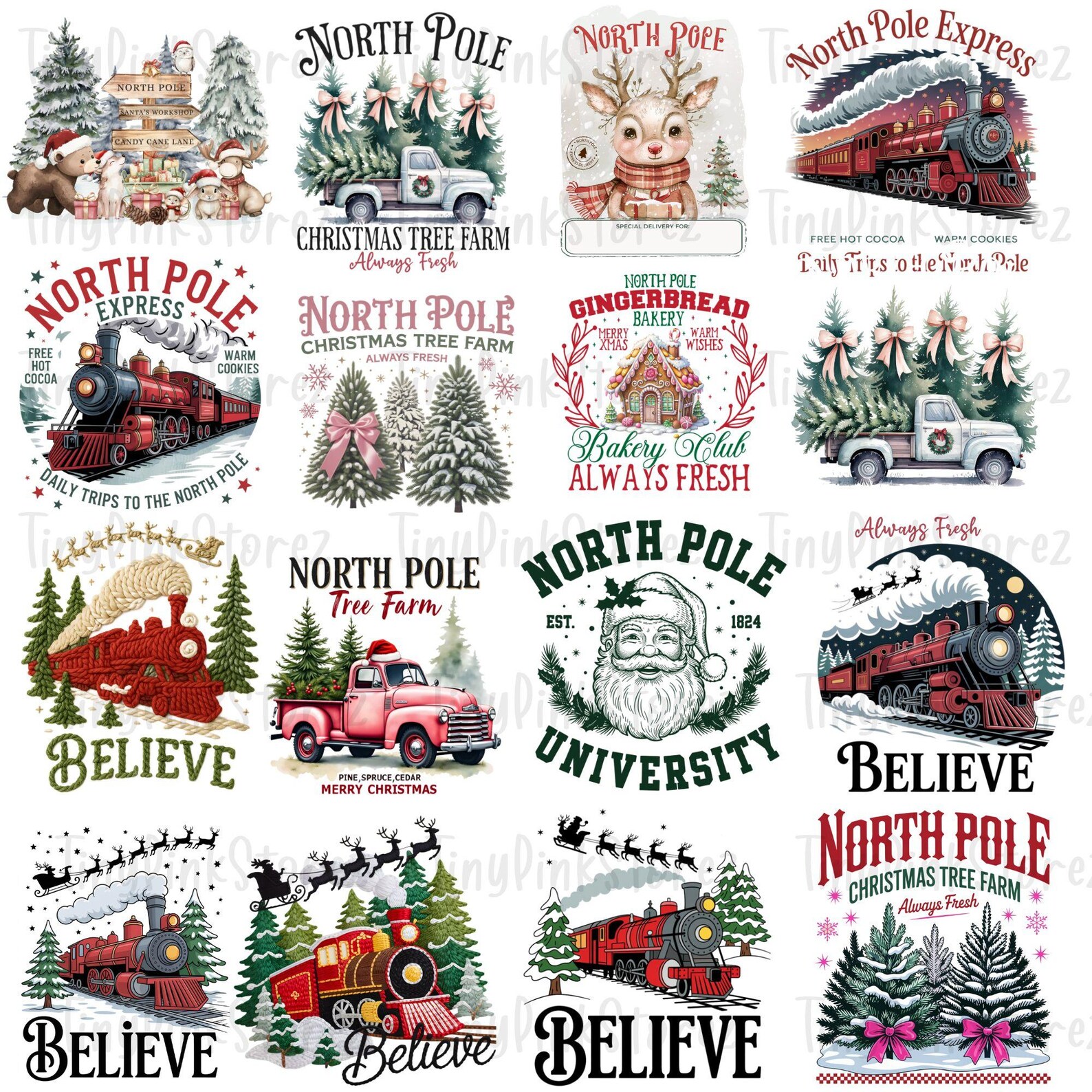 Believe North Pole Train Png Bundle, Retro Polar Express Train ...