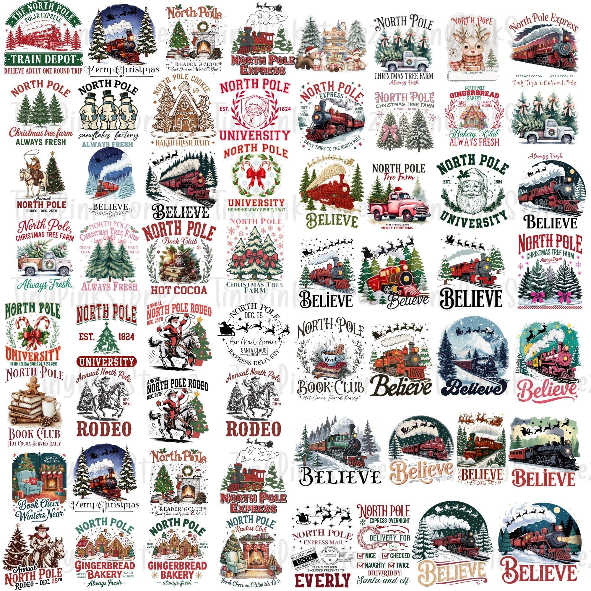 Believe North Pole Train Png Bundle, Retro Polar Express Train ...