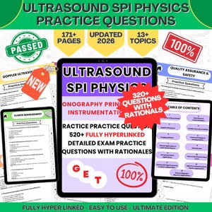 Könnte beinhalten: Ein digitaler Lernleitfaden für Ultraschall-SPI-Physik-Übungsfragen. Der Leitfaden umfasst über 171 Seiten, aktualisiert für 2026, mit über 13 Themen und über 320 Fragen mit Begründungen.