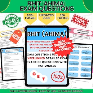 Förberedande frågor inför RHIT (AHIMA)-examen 2026, 520+ frågor och svar (digital nedladdning)