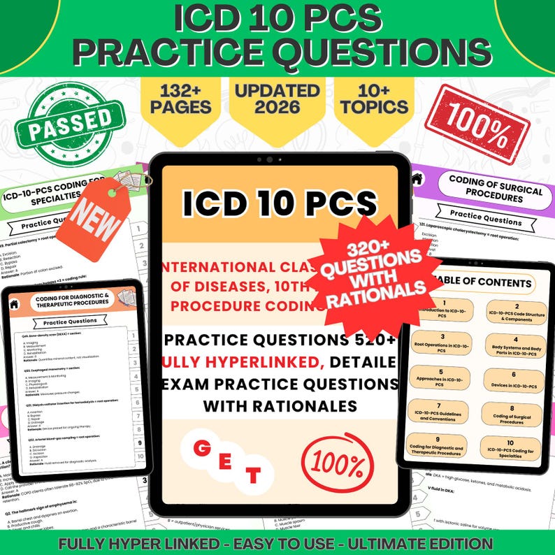 ICD-10-PCS Practice Test 2026 - 2027: 520+ Exam Questions - 132+ Pages ...