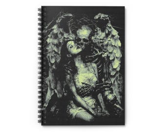 Gothic Angel and Skeleton Spiral Notebook | Ruled, dark mode aesthetics, gothic accessories,