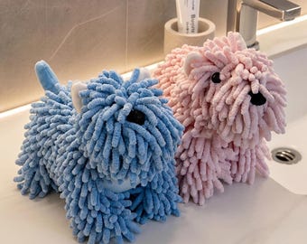 Fluffy Dog Hand Towel, Kawaii Hanging Towel, Dog Lover Gift, Cute Bathroom Decor, Kids Towel, Funny Kitchen Towel, Quick Dry