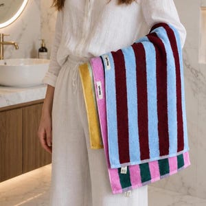 Striped Cotton Bath Towel, Colorful Bathroom Towel, Aesthetic Towel, Gift for Her, Soft Absorbent Towel, Boho Bathroom Decor
