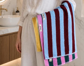 Asciugamano da bagno a righe in cotone, asciugamano colorato per il bagno, asciugamano estetico, regalo per lei, asciugamano morbido e assorbente, decorazione bagno boho