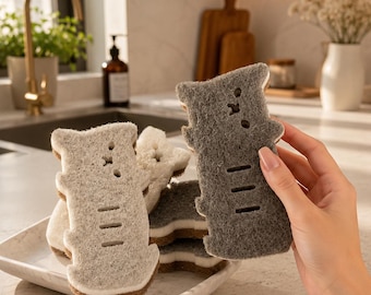 Schattige kattensponsset, kawaii keukenspons, kattenliefhebber cadeau, afwasborstel, grappig keukendecor, housewarmingcadeau, 4 pak spons