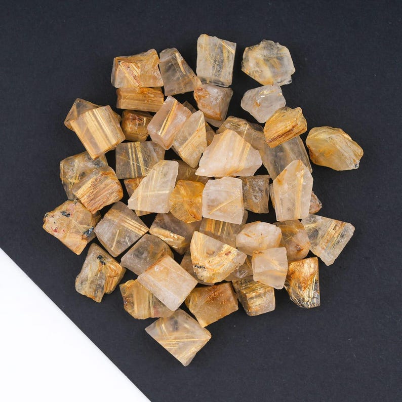 AAA+ Grade 25 Pieces Natural Hair Quartz Rough Golden Rutile Quartz ...