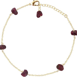 Raw Ruby Cluster Anklet, Gold Plated Bohemian Chain Bracelet (9+1.50inch)