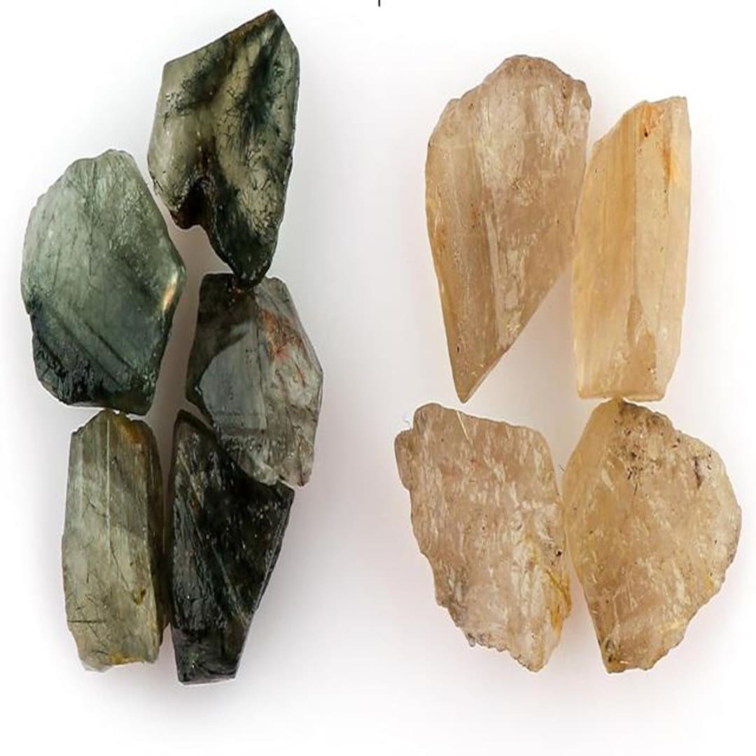 Quartz Rutile Rough Natural Multi Rutile Quartz Gemstone Rough 12-18 MM Green and Golden ...