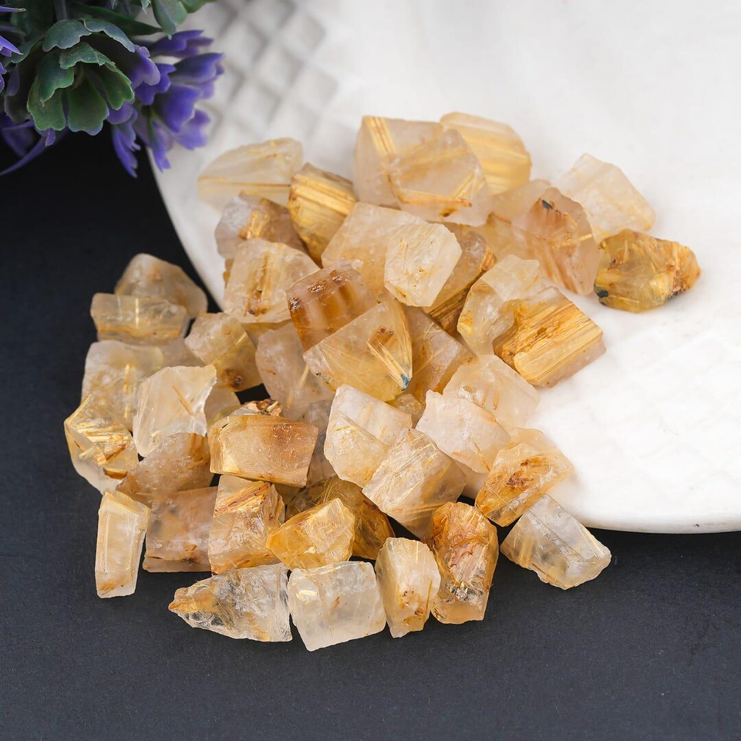 Quartz Rutile Rough AAA+ Grade 25 Pieces Natural Hair Quartz Rough Golden Rutile Quartz ...