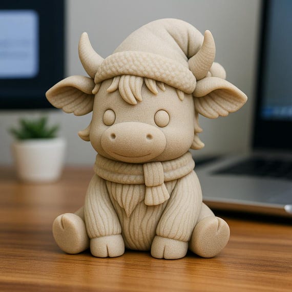 Christmas Cow  STL – Kawaii Winter Cow Figurine – 3D Printing Model – Digital Download