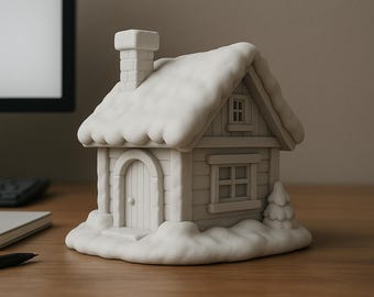 Snowy Christmas House STL – Winter Cottage 3D Printable Model | Holiday Village Decor | Digital Download