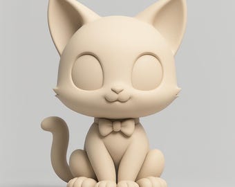 Elegante figura de gato con pajarita – Archivo STL imprimible en 3D / Gato sentado kawaii