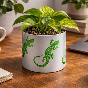Maceta Gecko STL, maceta para suculentas con forma de hoja, organizador de escritorio (descarga digital)