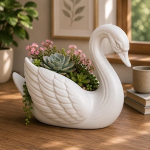 Elegant svanformad blomkruka i STL-format, 3D-utskrivbar kruka (digital nedladdning)