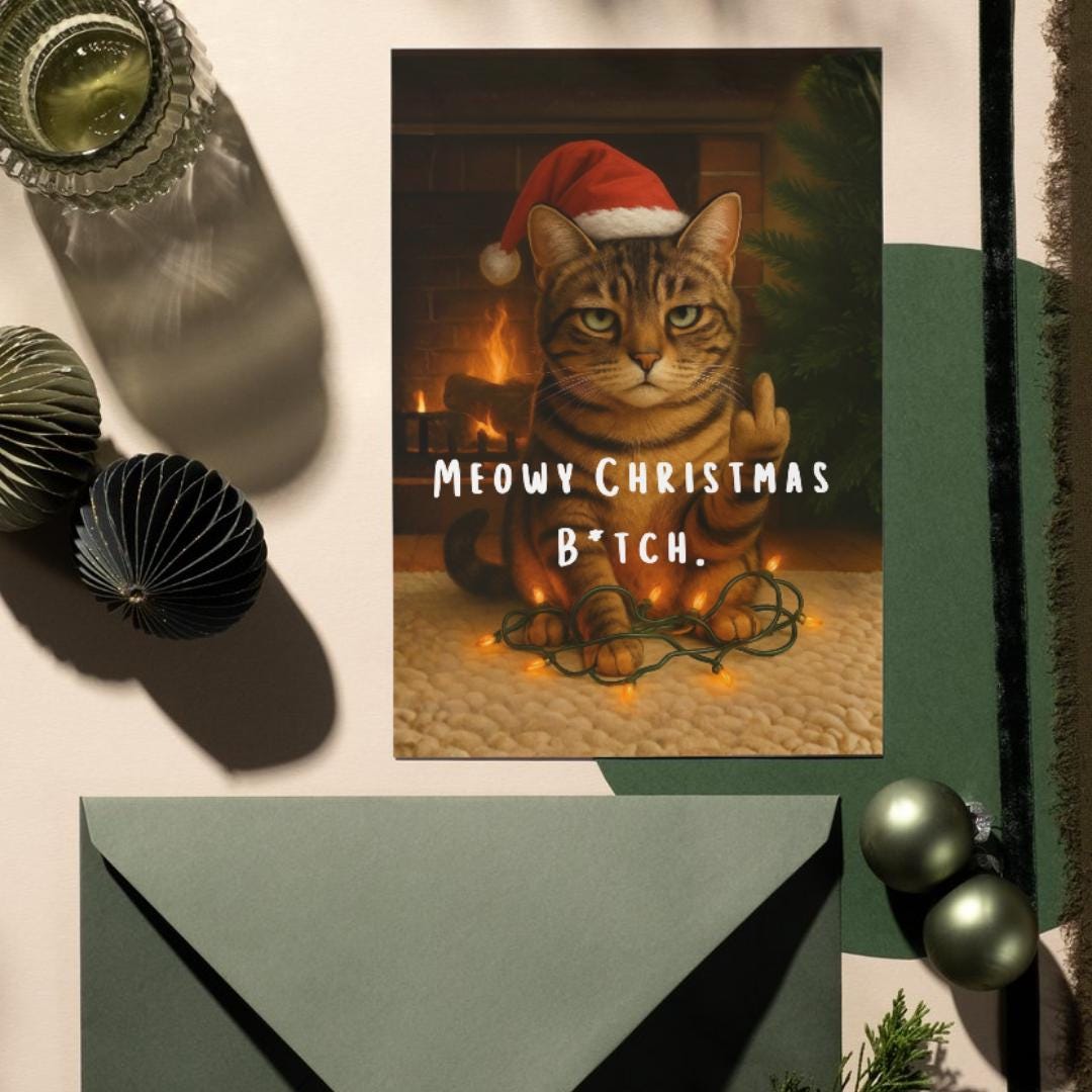 Funny Cat Christmas Card | Meowy Christmas, Adult Humor (PDF) - Etsy