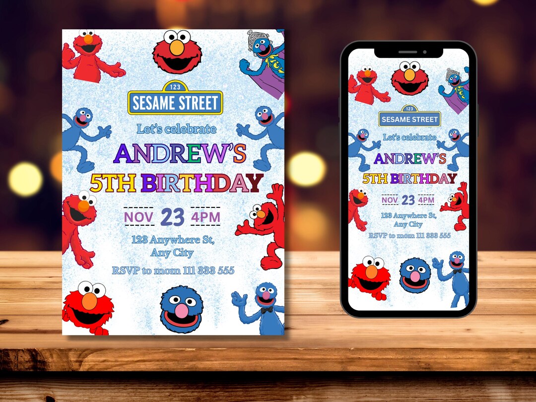 Elmo & Grover Birthday Invitation: Sesame Street Boy/girl 5th Birthday ...