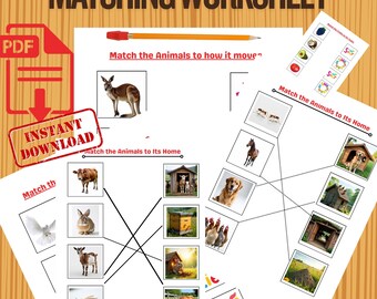 Hoja de trabajo para niños: Emparejamiento de movimientos animales | Actividad imprimible sobre cómo se mueven los animales | Juego educativo preescolar | Hoja de trabajo educativa para niños pequeños