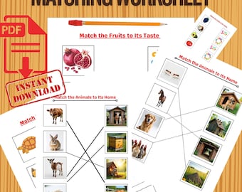 Hoja de ejercicios para relacionar el alfabeto | Actividad de reconocimiento de letras para niños | Material imprimible para preescolar | Une letras con objetos