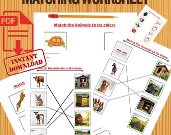 Hoja de trabajo para niños: Emparejar colores de animales | Actividad de aprendizaje preescolar | Juego imprimible de colores de animales | Hoja de trabajo educativa para niños pequeños