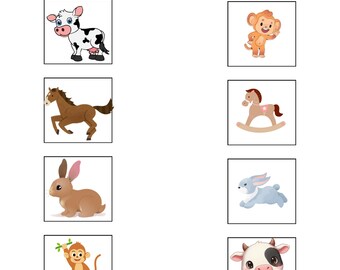 Hoja de trabajo: Une los animales con sus parecidos | Actividad de emparejamiento para preescolar | Juego de reconocimiento de animales | Material imprimible Montessori para niños