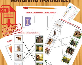 Hoja de trabajo imprimible para relacionar el alfabeto | Une las letras con los objetos | Actividad de aprendizaje preescolar | Práctica de fonética del abecedario