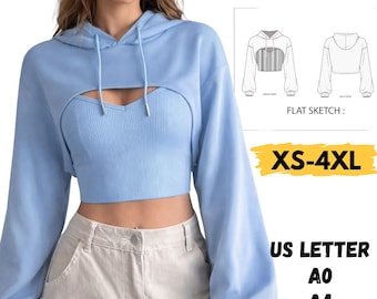 bijgesneden hoodiepatroon, bijgesneden cape met capuchon naaipatroon, oversized bijgesneden hoodiepatroon, dameshoodie pdf