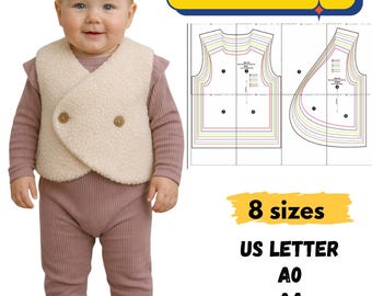 Naaipatroon kindervest, peuter vestpatroon, fleece vest naaipatroon