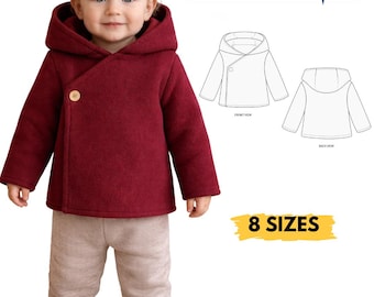 Naaipatroon asymmetrische babyhoodie, 8 maten (pdf-patroon A4/A0/US Letter)