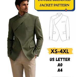 Double Breasted Jacket Pattern, Stand Collar Blazet Pattern, Asymmetric blazer men pdf
