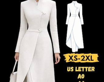 Asymmetrisch naaipatroon bovenkant, patroon lange jassen dames (XS-2XL)