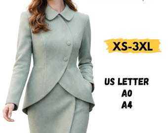 Naaipatroon asymmetrisch jasje, jas Peter Pan-kraag, naaipatroon peplumblazer