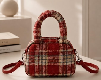 Mini Top Handle Bag Sewing Pattern, Small Satchel Bag Sewing Pattern, Plaid Handbag Pattern, Bowler Bag PDF