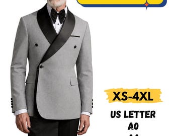 Double Breasted Tuxedo Sewing Pattern, Asymmetric Jacket PDF, Shawl Collar Blazer Pattern, Formal Dinner Jacket PDF